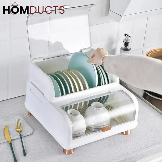 Kitchen Double Layer Dish Rack With Lid