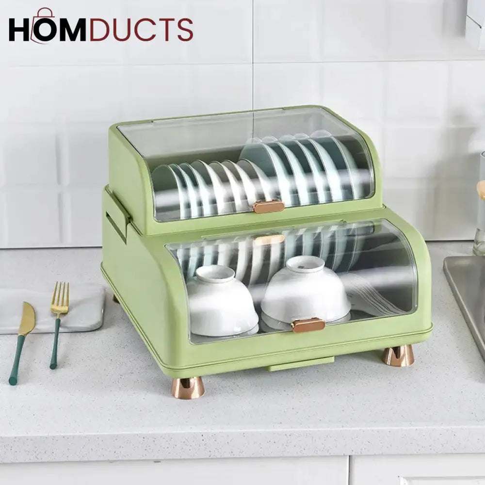 Kitchen Double Layer Dish Rack With Lid