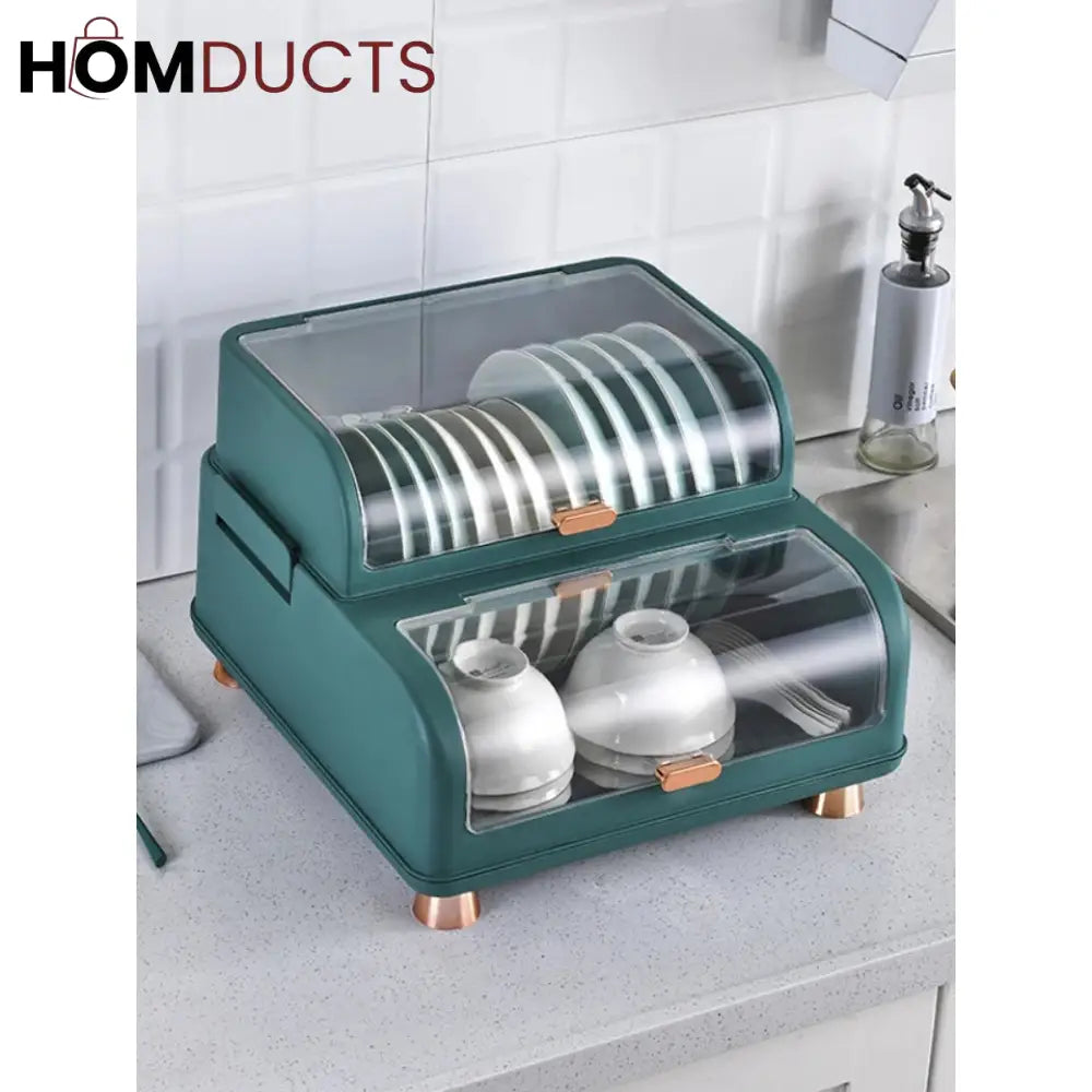 Kitchen Double Layer Dish Rack With Lid