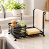 Black kitchen sink organizer with sponge holder and towel bar