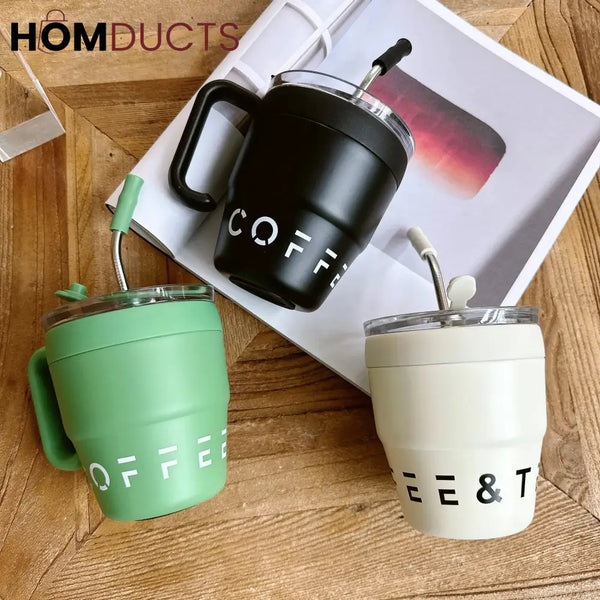 Korean Coffee Cup With Straw 480Ml