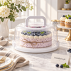 Airtight cake storage carrier with clear dome and handle