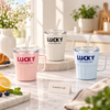 Lucky glass straw cups with handles in assorted colors