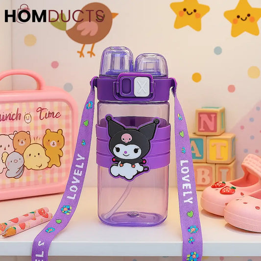 Kuromi Purple Kids Water Bottle with Strap – Leakproof & BPA-Free (500ml)