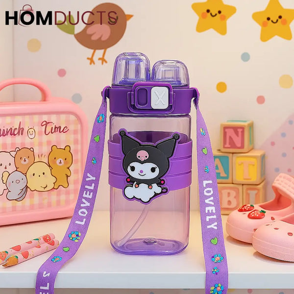 Kuromi Purple Kids Water Bottle with Strap – Leakproof & BPA-Free (500ml)