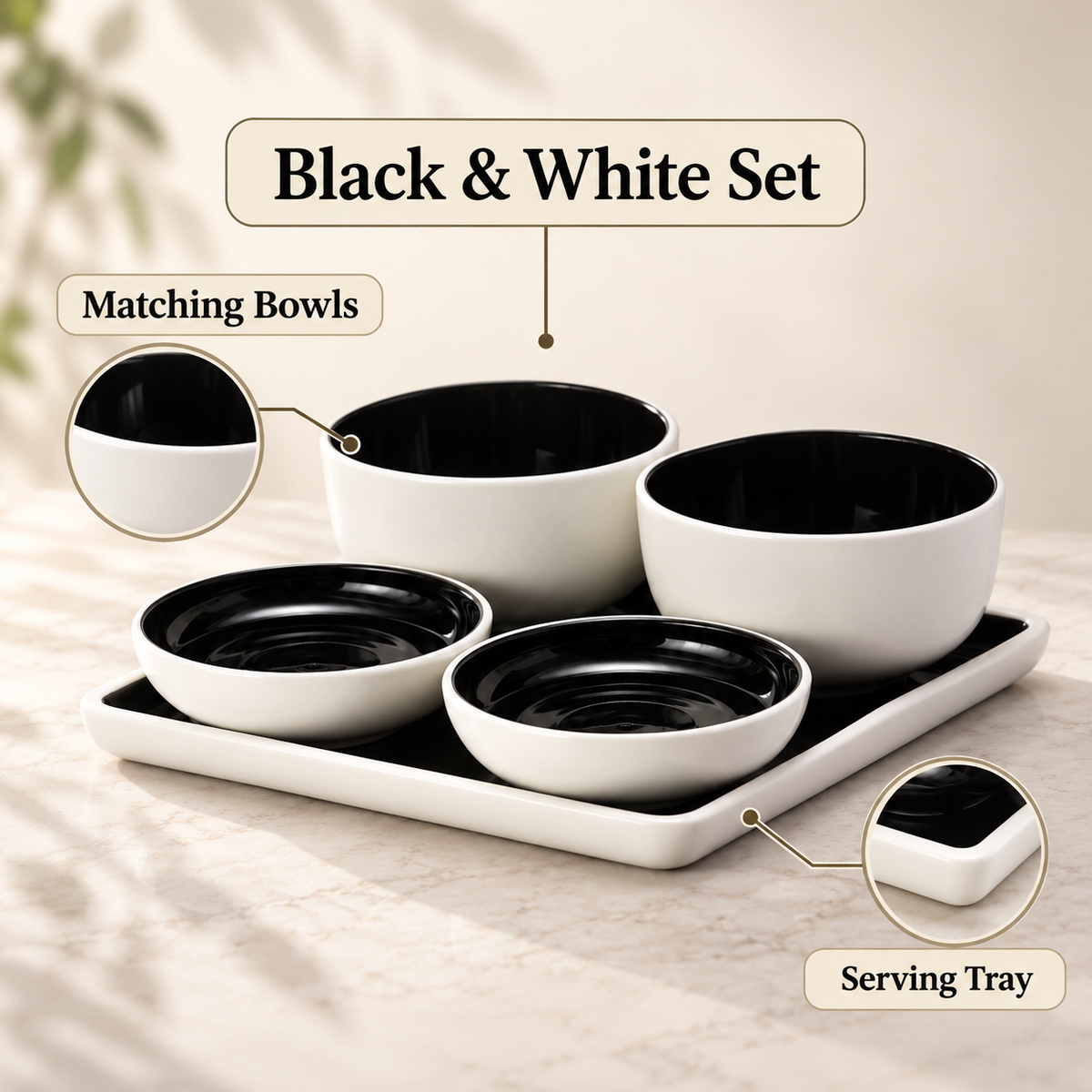 Black and White Salad Serving Set feature infographic