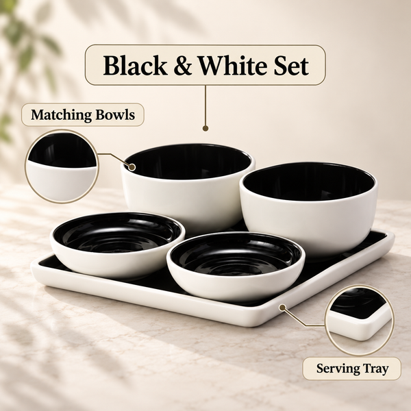 Black and White Salad Serving Set feature infographic