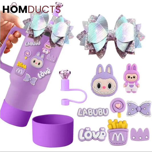 Labubu Themed Limited Edition Tumbler Set – 40oz Insulated Travel Mug with Accessories & Decorative Stickers