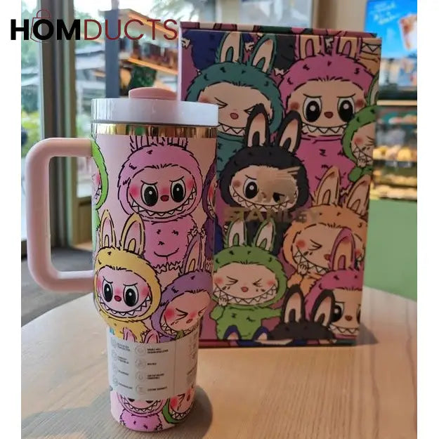 Labulabu Cartoon Stanley-Style Tumbler – 40oz Insulated Mug with Handle & Straw