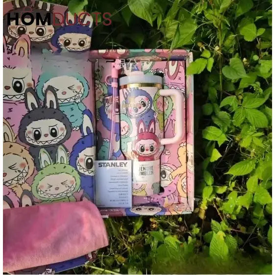 Labulabu Cartoon Stanley-Style Tumbler – 40oz Insulated Mug with Handle & Straw