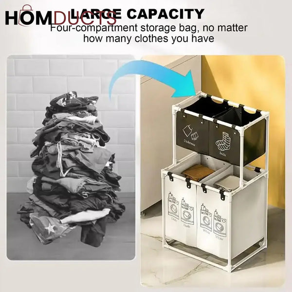 Large Capacity 4 Compartments Laundry Basket