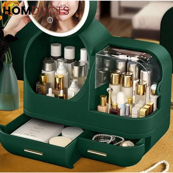 Large Capacity Cosmetic Organizer With Internal Fan And Led Mirror J & C