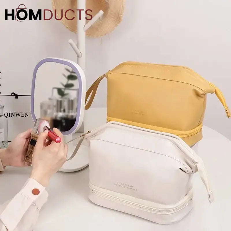 Large Capacity Double Zipper Cosmetic Bag J & C Organizer