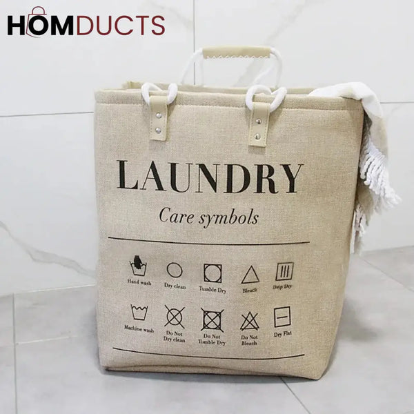 Large Waterproof Laundry Basket with Stylish Leather Handles