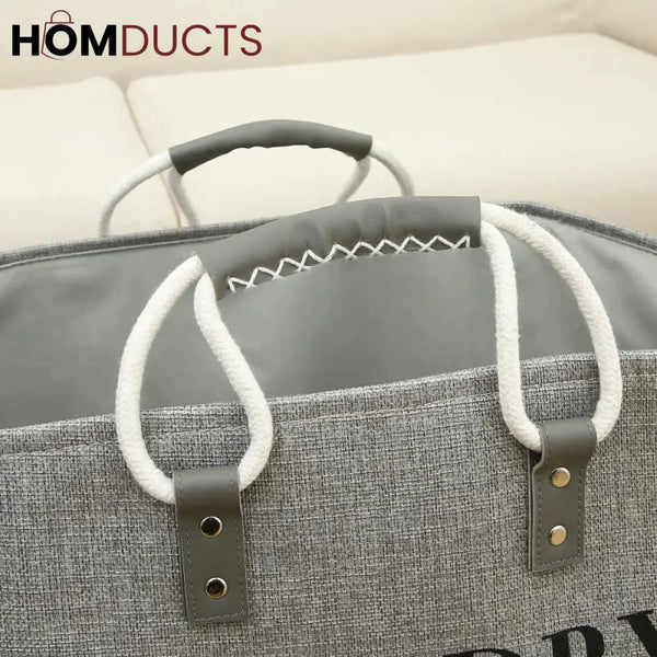 Large Waterproof Laundry Basket with Stylish Leather Handles