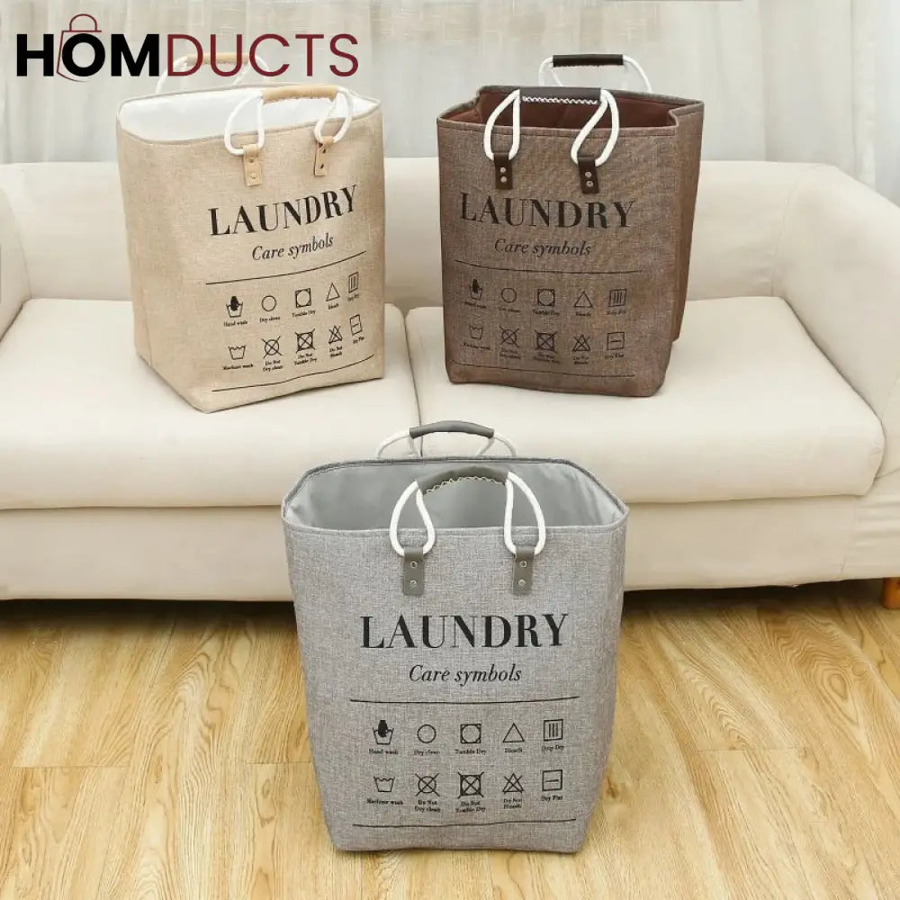 Large Waterproof Laundry Basket with Stylish Leather Handles