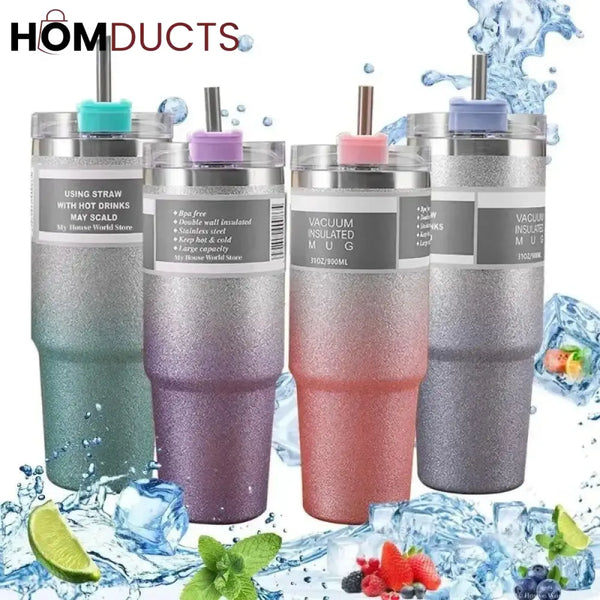 Leakproof Insulated Stainless Steel Travel Mug with Straw & Lid - Perfect for Hot & Cold Drinks