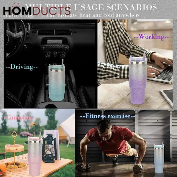 Leakproof Insulated Stainless Steel Travel Mug with Straw & Lid - Perfect for Hot & Cold Drinks