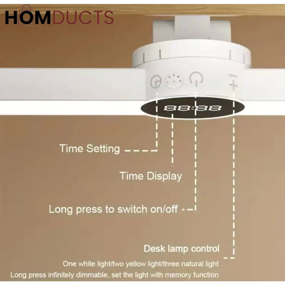 LED Desk Lamp with Magnetic Clock - USB Rechargeable & Stepless Dimming