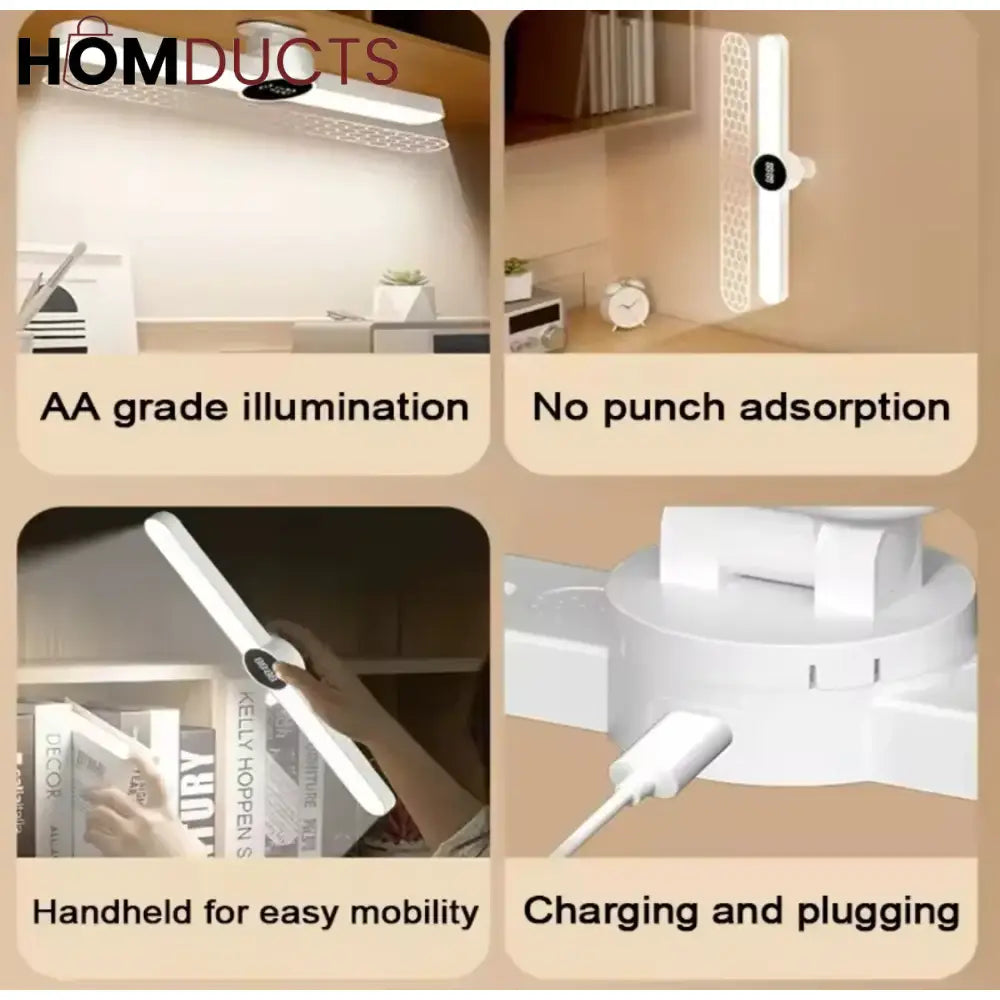 LED Desk Lamp with Magnetic Clock - USB Rechargeable & Stepless Dimming