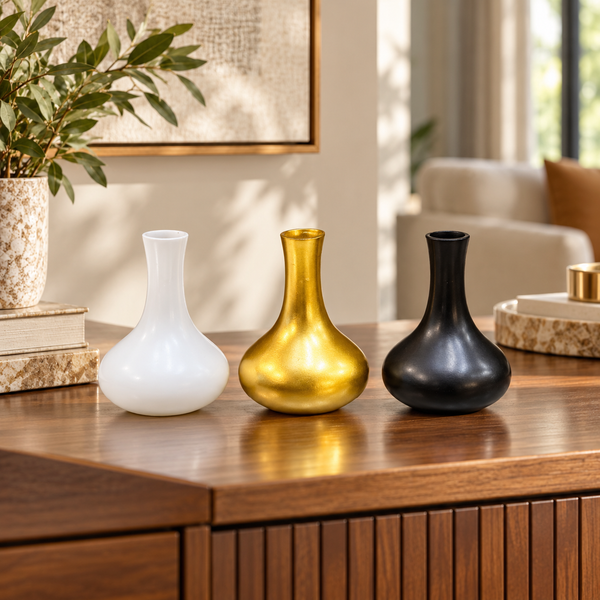 Long neck mini decorative vase in three colours