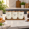 Tea coffee sugar ceramic storage jar set with loop-handle wood lids