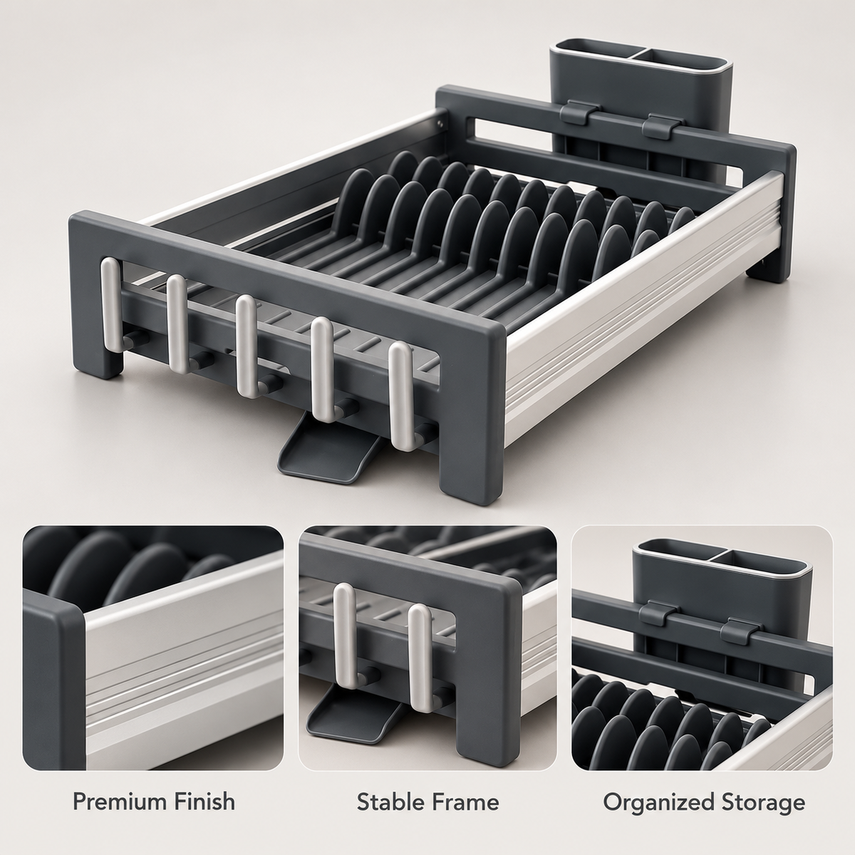 Premium Expandable Dish Drying Rack – Golden & Dark Grey product features