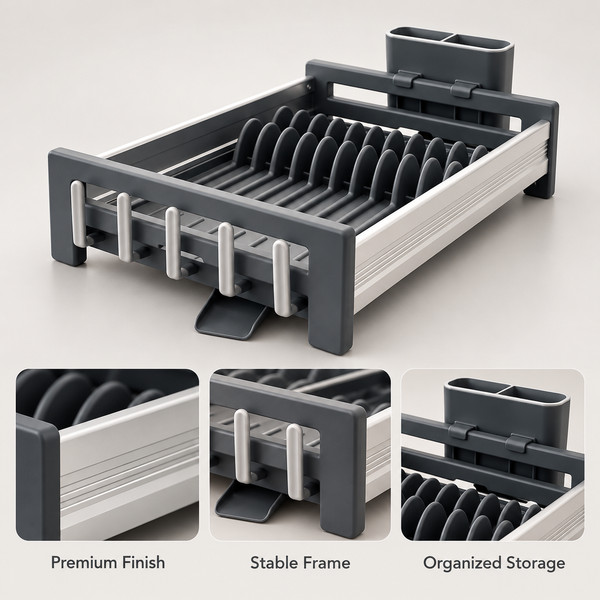 Premium Expandable Dish Drying Rack – Golden & Dark Grey product features