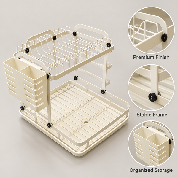 Luxury Golden Two-Tier Wire Dish Drying Rack product features