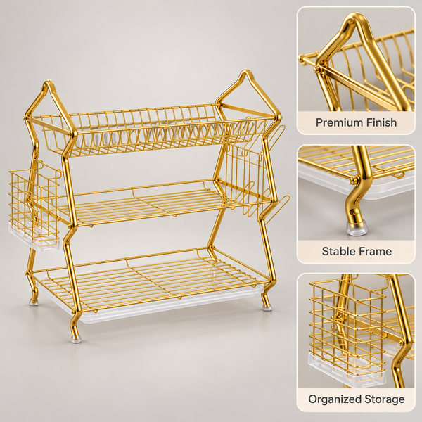 Premium Silver Two-Tier Wire Dish Drying Rack product features