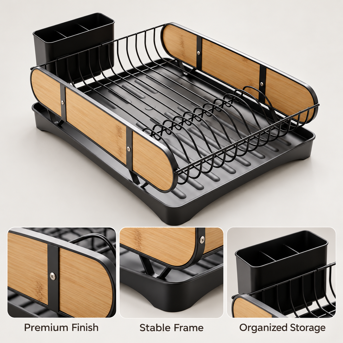 Premium Expandable Dish Drying Rack – Silver & Dark Grey product features