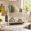 Luxury Two-Tier Dish Drying Rack – Green & Golden lifestyle view
