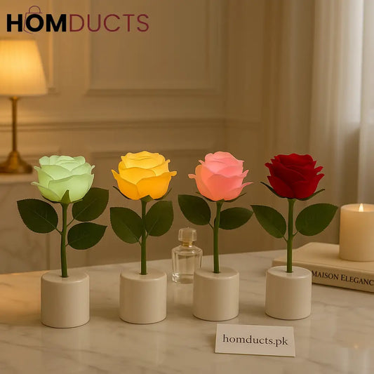 Luminous Rose Light Decor – 4 Color LED Flower Lamps in Ceramic Base