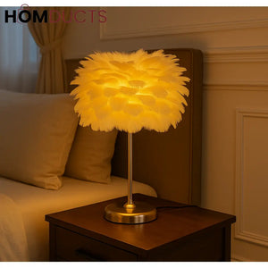 LumiPlume Feather Table Lamp – Warm Glow with Gold Base (1pc)
