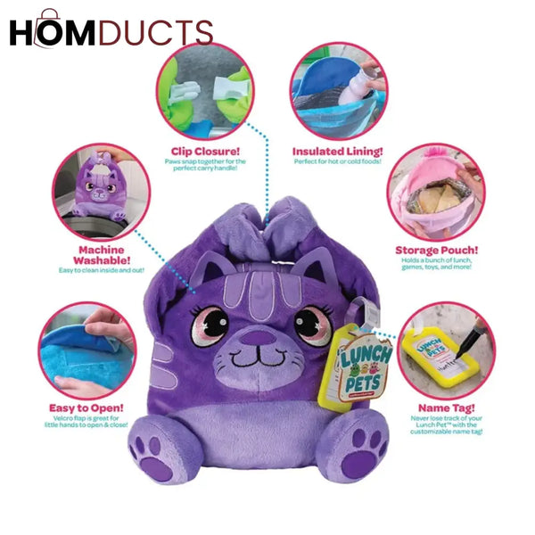 Lunch Pets Plush Kids’ Lunch Box – Cute & Insulated Animal Shaped Bag