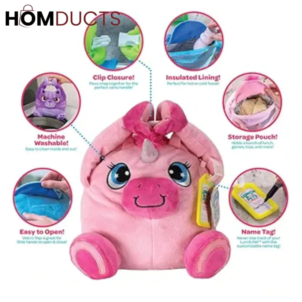 Lunch Pets Plush Kids’ Lunch Box – Cute & Insulated Animal Shaped Bag