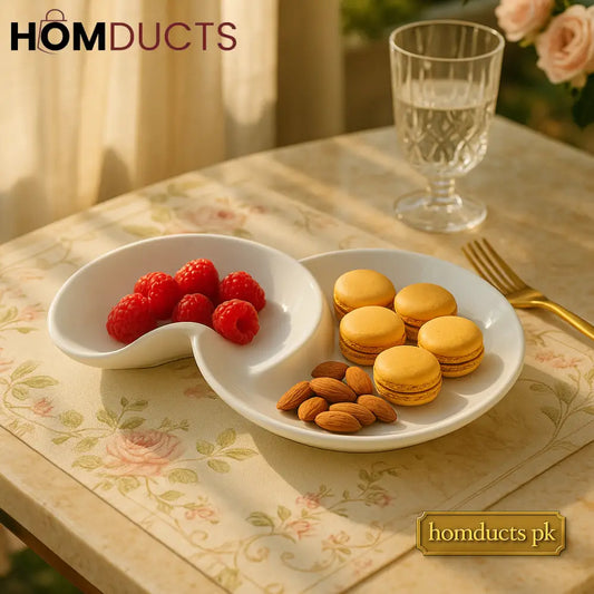 Luxe Dual-Section High Tea Platter – Porcelain Snack & Dessert Server