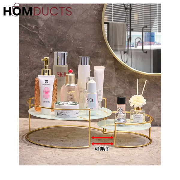 Luxe Marble Vanity Stand – 2-Tier Gold Frame Skincare & Beauty Organizer