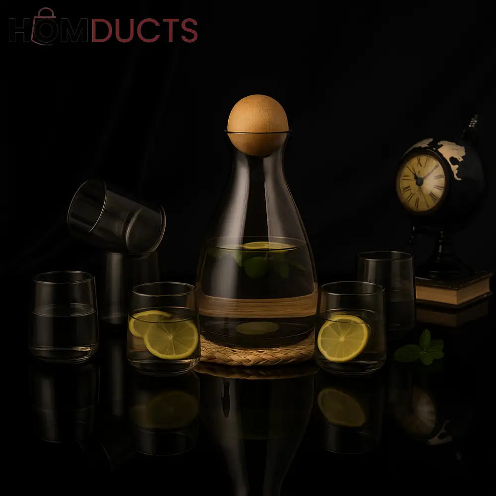 Luxe Smoke Glass Carafe Set – 7 Piece Elegant Water & Juice Server