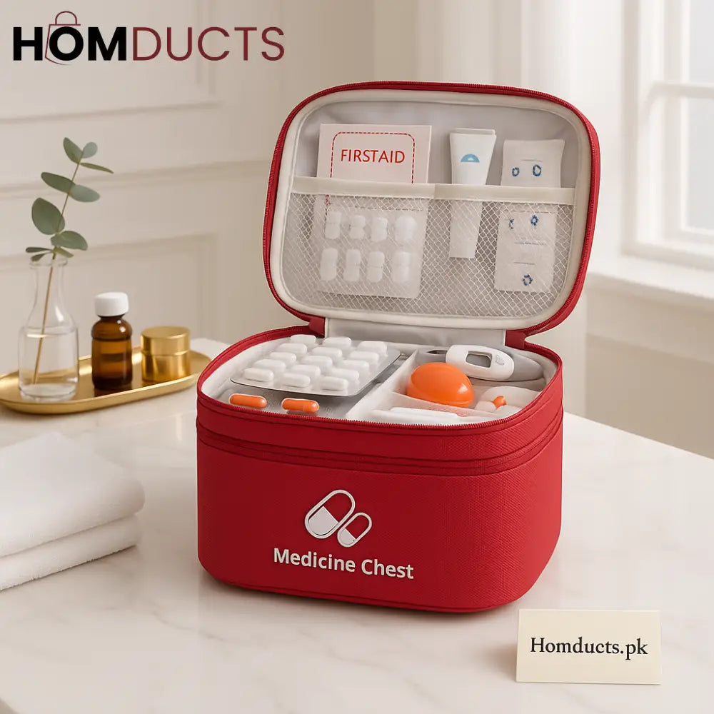 LuxeCare Medicine Organizer Bag – Travel & Home First Aid Case (Red)