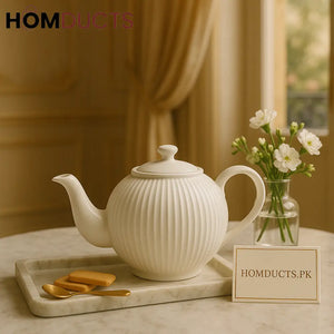 LuxeRib Porcelain Teapot – Elegant Ribbed Ceramic with Lid (1pc)