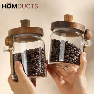 LuxeSeal Glass Jar with Wooden Lid & Spoon – Cinnamon Storage Canister (Small)
