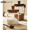 LuxeSeal Glass Jar with Wooden Lid & Spoon – Cinnamon Storage Canister (Small)