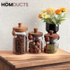 LuxeSeal Glass Jar with Wooden Lid & Spoon – Cinnamon Storage Canister (Small)