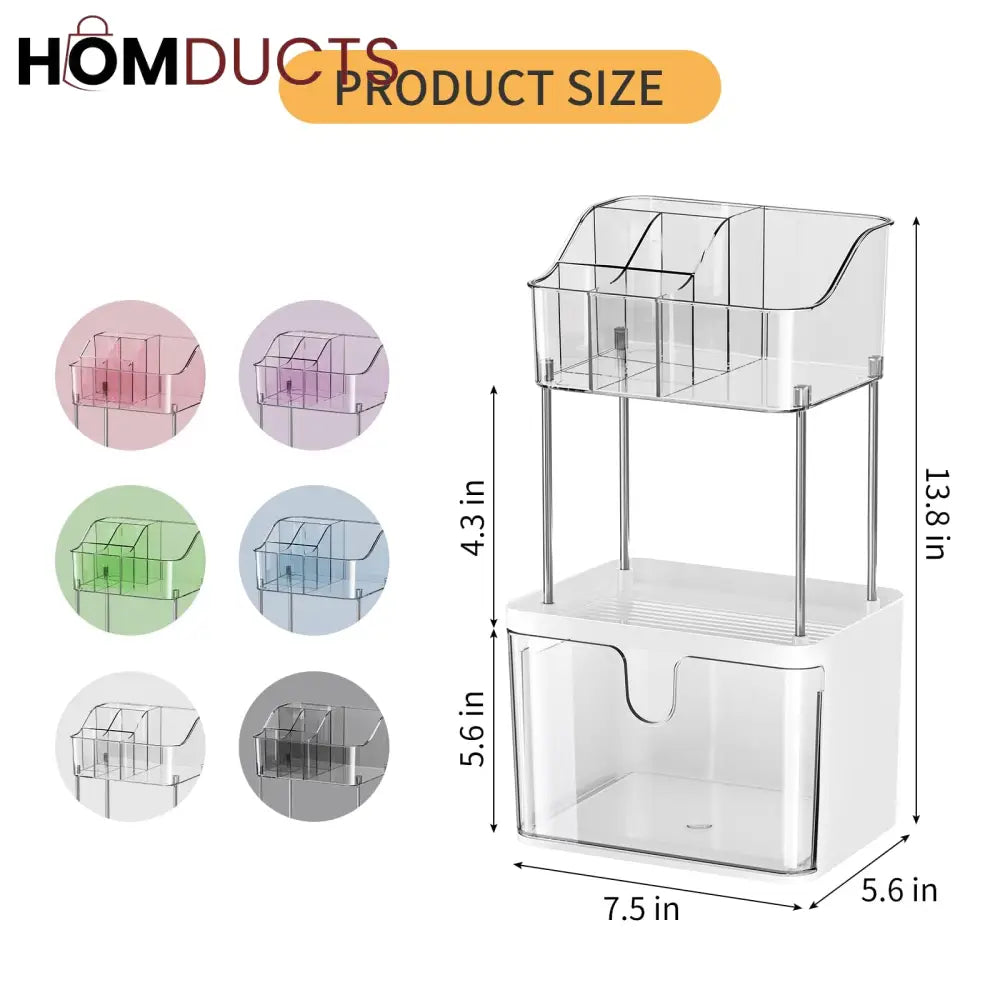 Luxury 2-Tier Acrylic Makeup & Skincare Organizer with Drawer – Space-Saving Cosmetic Storage