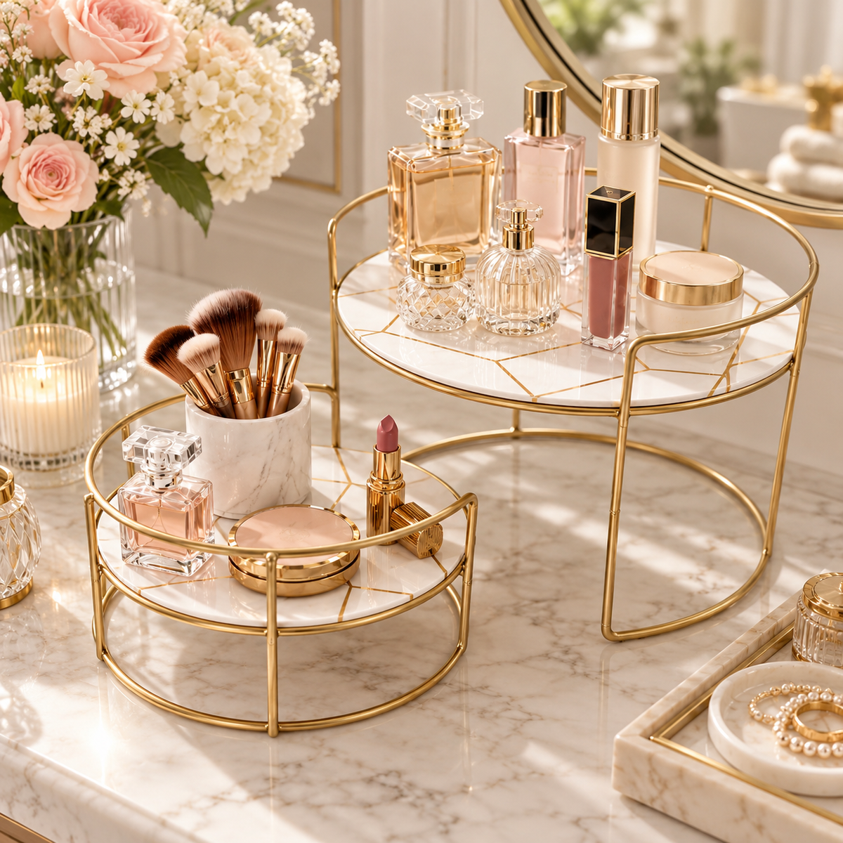 Luxury 2-tier vanity organizer with white base