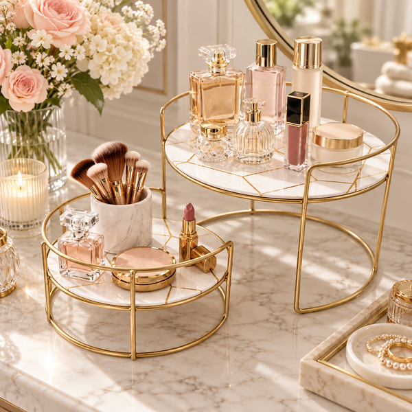 Luxury 2-tier vanity organizer with white base