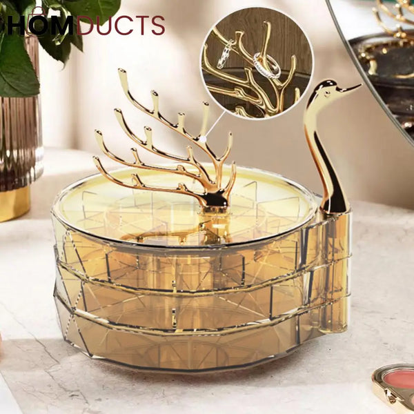 Luxury 3 Layer Swan Jewelery Organizer Golden J & C