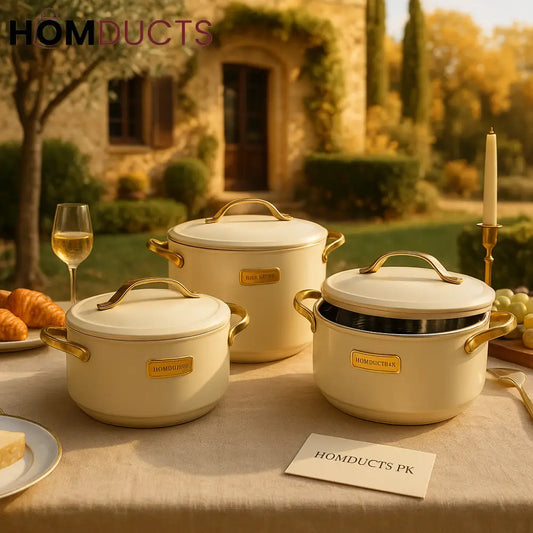 Luxury 3 Piece Hotpot Set with Golden Handles – 1.5L 2.5L & 3.5L