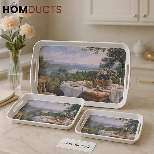 Luxury 3 Piece Serving Tray Set – Scenic Picnic Design